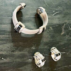 Vintage Signed Jewelry Designer Ron Rizzo - Cuff Bracelet & Earrings